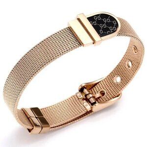 18k Rose Gold Plated Stainless Steel Luxury GG Style Mesh Belt Bangle Bracelet